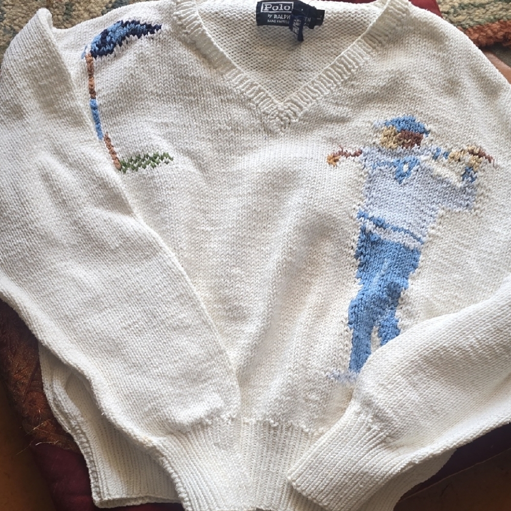 Polo by Ralph Lauren Kids White V-Neck with Blue Golfer